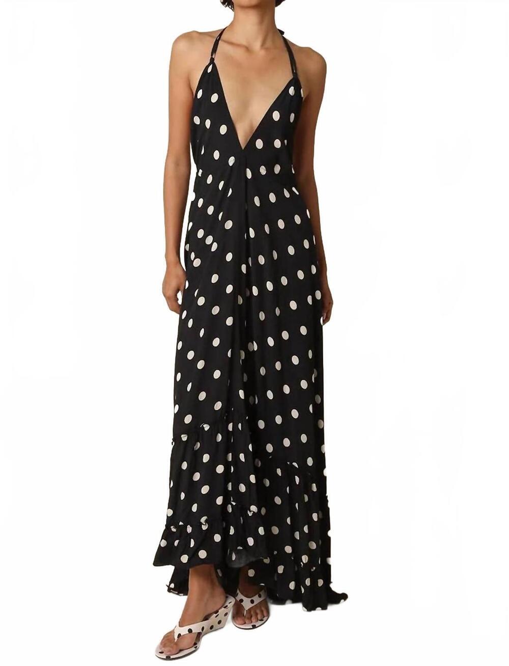 NEW OLIVACEOUS charly polka dot halter maxi dress in black /cream